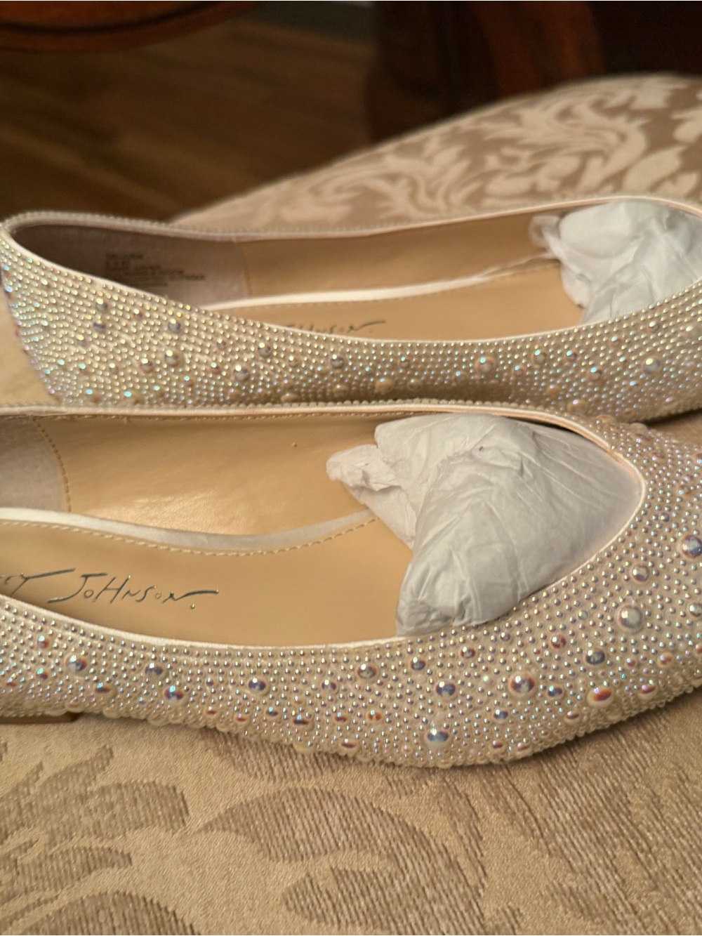 Betsey Johnson Crystal Embellished Ivory Ballet Flats